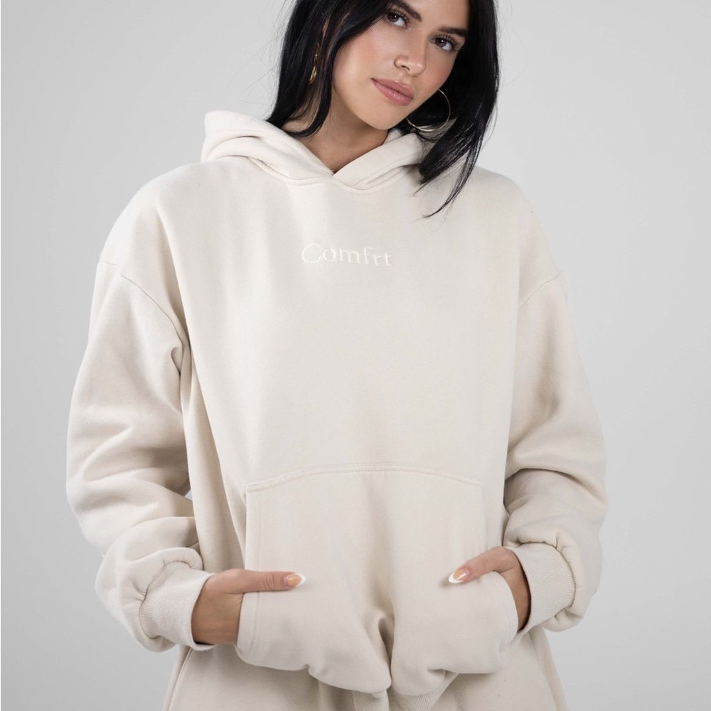 Comfrt Signature Fit Hoodie Bone Beige Unisex Size Medium EUC